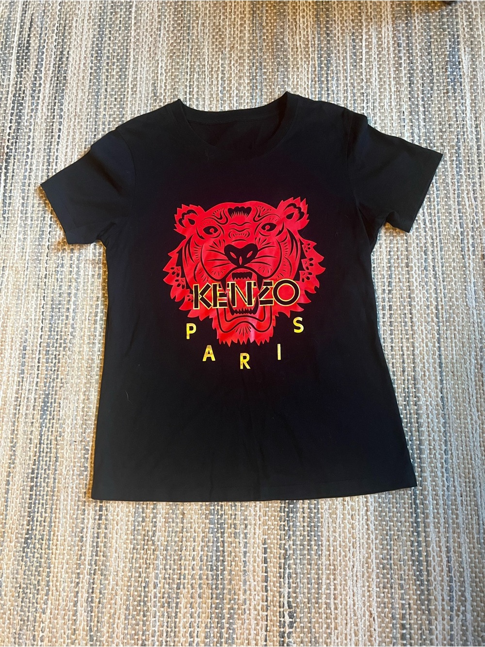Kenzo Black Tee with Red Tiger and Yellow Lettering